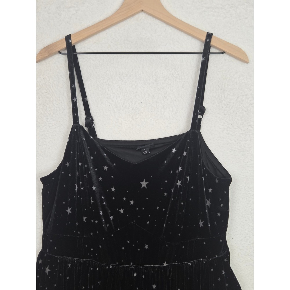 Torrid Black Velvet Celestial Star Print Midi Dress 1 Gothic Witchy Sleeveless - Picture 3 of 8